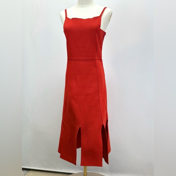 ADEAM Striking Red square neck split hem Midi Dress size 8 - Picture 4 of 15